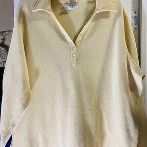 AVENUE Plus Size 22/24 BUTTER YELLOW HENLEY KNIT TOP COLLARED CASUAL SHIRT